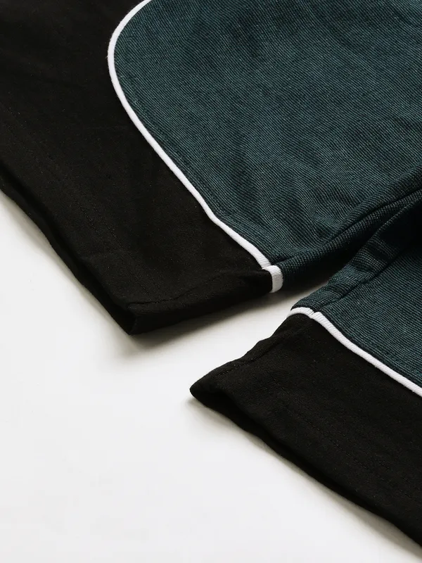 Dark_Teal_And_Black_Layered_Cotton_Blend_Sports_Shorts_For_Men
