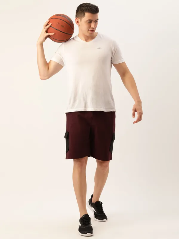 Maroon_And_Black_Cotton_Blend_Contrast_Trim_Shorts_For_Men