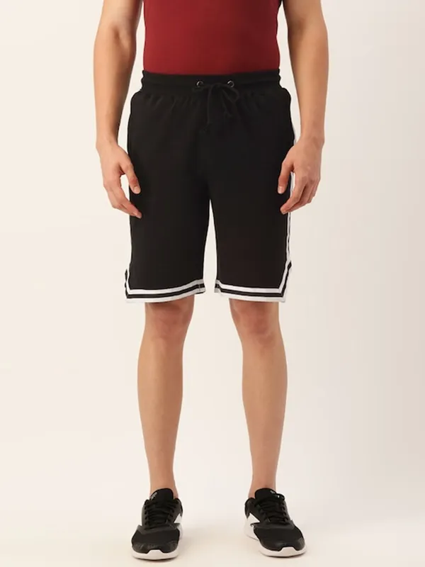 Black_And_White_Side_Stripe_Cotton_Blend_Shorts_For_Men
