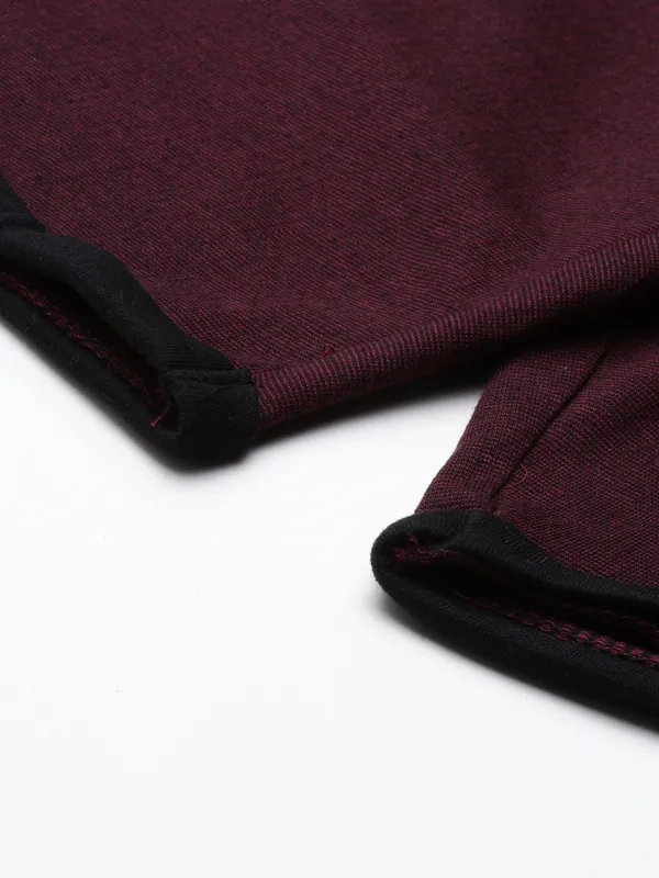 Maroon_And_Black_Knit_Contrast_Trim_Shorts_For_Men