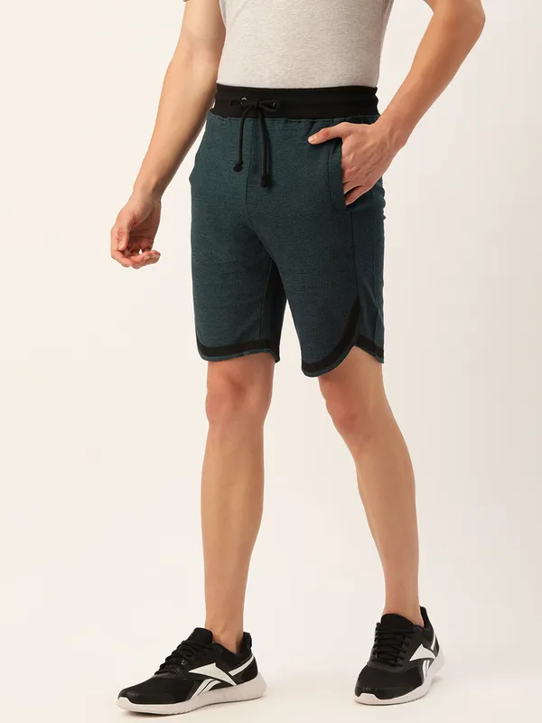 Teal_Cotton_Blend_Slim_Fit_Drawstring_Shorts_For_Men