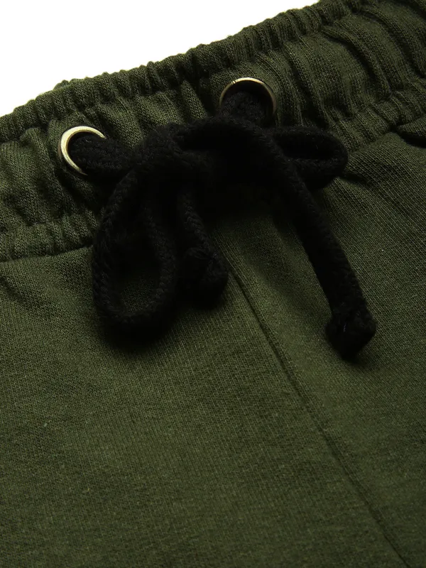 Olive_Green_Cotton_Blend_Orange_Trim_Shorts_For_Women