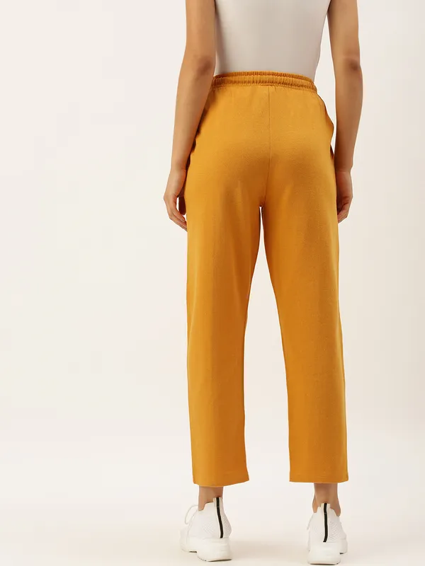 Mustard_Yellow_Cotton_Blend_Drawstring_Track_Pants_For_Women