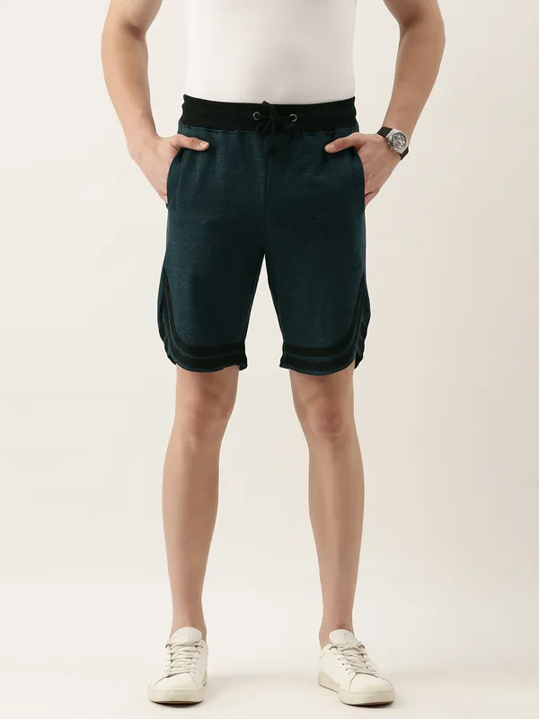 Dark_Green_Cotton_Blend_Drawstring_Casual_Shorts_For_Men