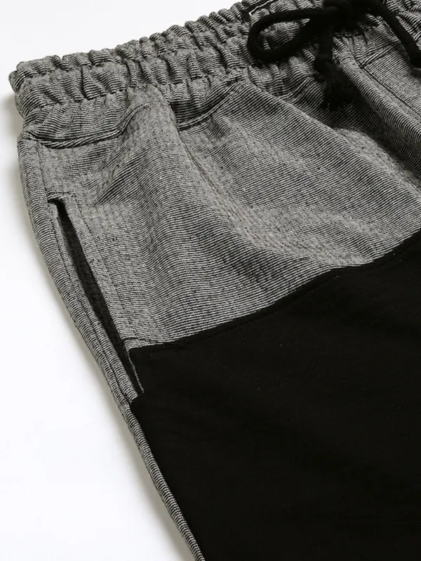 Grey_And_Black_Cotton_Blend_Elasticated_Waist_Shorts_For_Men