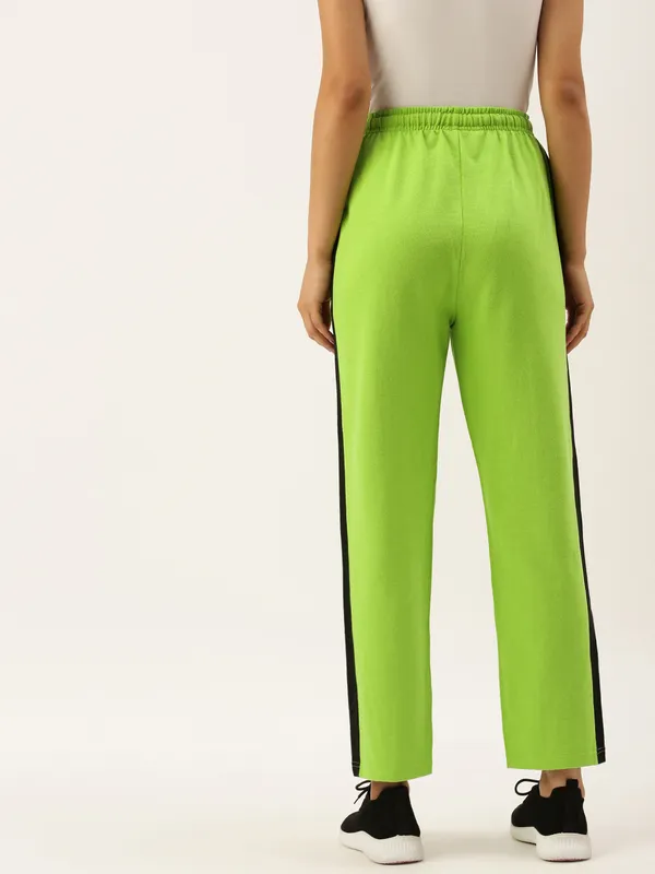 Green_And_Black_Side_Panel_Cotton_Blend_Track_Pants_For_Women