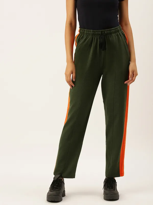 Olive_Green_Knit_Side_Stripe_Track_Pants_For_Women