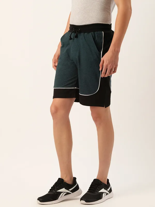 Dark_Teal_And_Black_Layered_Cotton_Blend_Sports_Shorts_For_Men