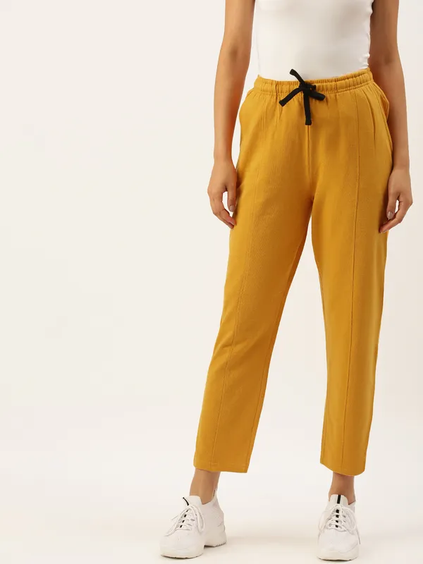 Mustard_Yellow_Cotton_Blend_Drawstring_Track_Pants_For_Women