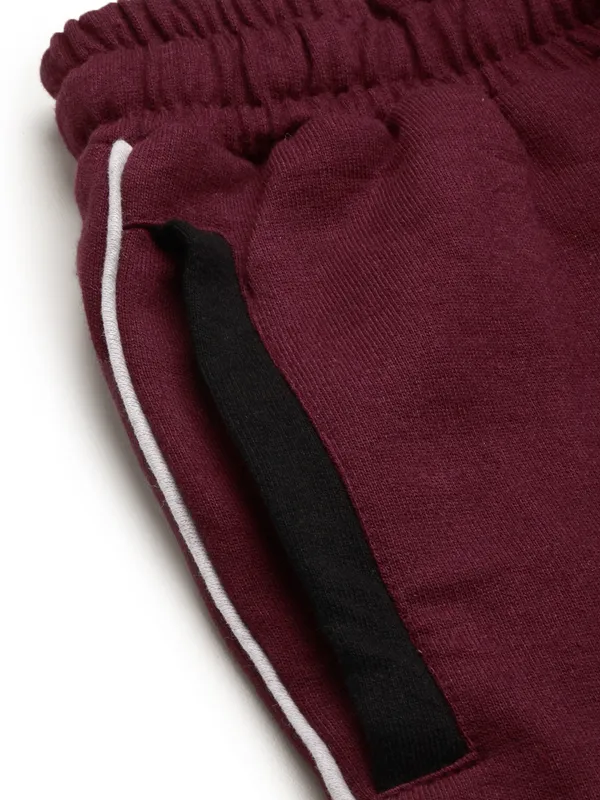 Maroon_And_White_Trim_Cotton_Blend_Sports_Shorts_For_Women