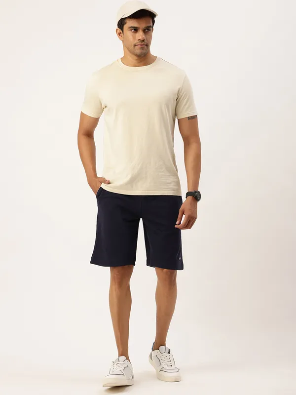 Navy_Blue_Cotton_Blend_Sports_Shorts_Contrast_Waistband