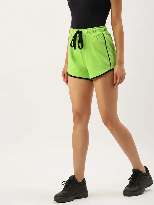 Neon_Green_Cotton_Blend_Sporty_Shorts_For_Women