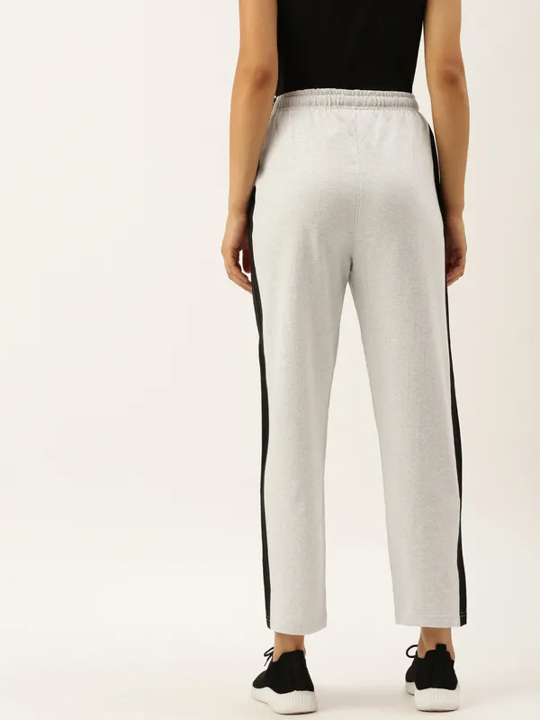 White_Cotton_Blend_Striped_Track_Pants_For_Women