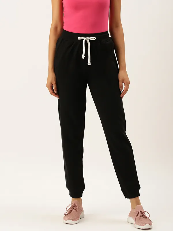 Black_Cotton_Blend_Drawstring_Joggers_For_Women