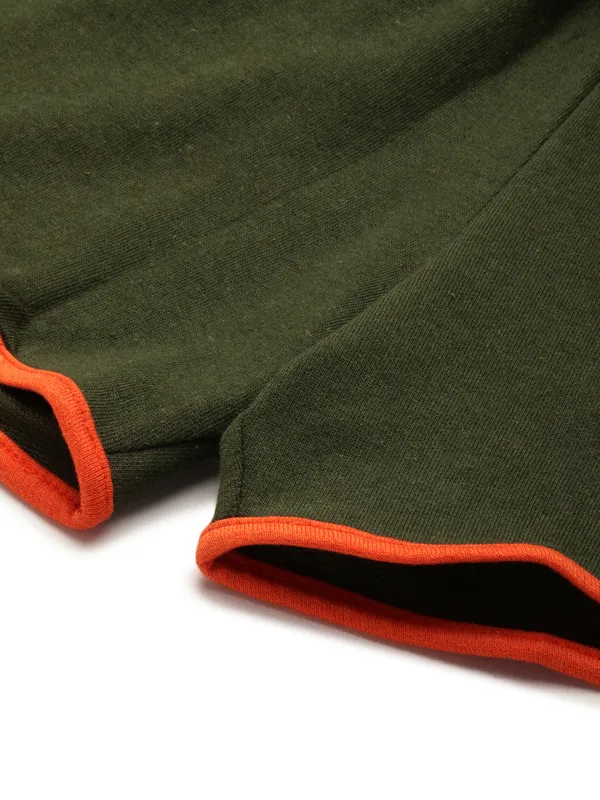 Olive_Green_And_Orange_Cotton_Blend_Elasticated_Waist_Shorts_For_Women