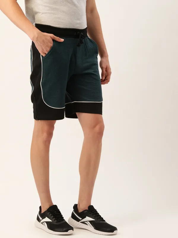 Dark_Teal_And_Black_Layered_Cotton_Blend_Sports_Shorts_For_Men