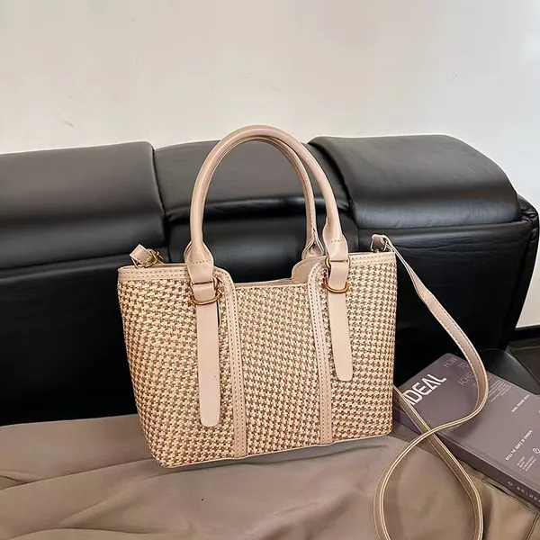 Beige_And_Brown_Pu_Fabric_Premium_Tote_Bag_For_Women