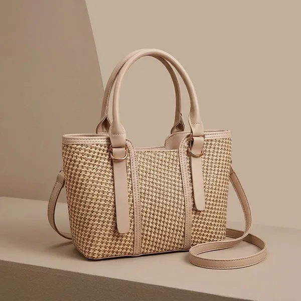 Beige_And_Brown_Pu_Fabric_Premium_Tote_Bag_For_Women