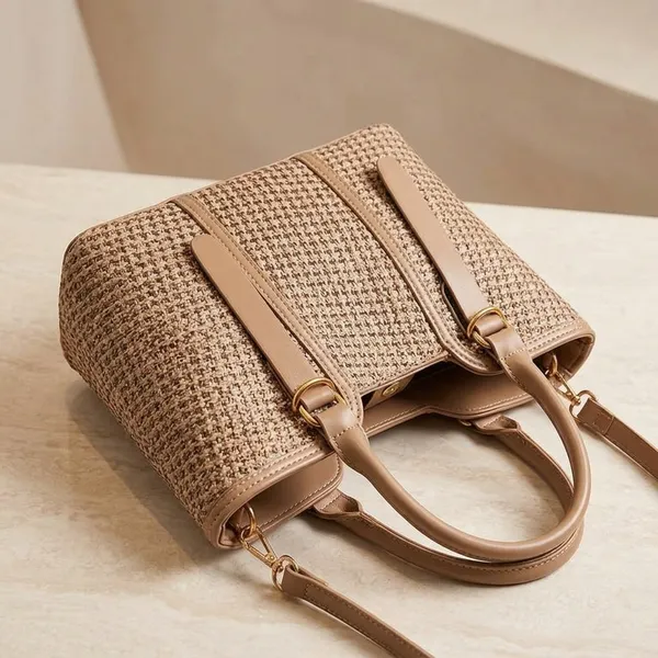 Beige_Pu_Fabric_Premium_Tote_Bag_For_Women