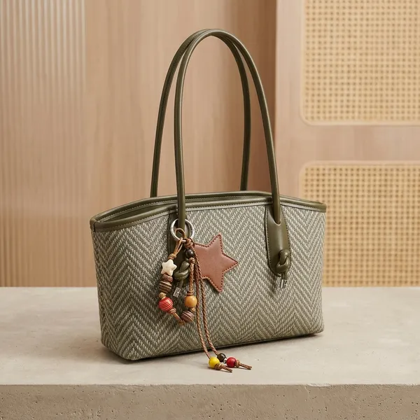 Grey_And_Green_Pu_Fabric_Premium_Tote_Bag_For_Women
