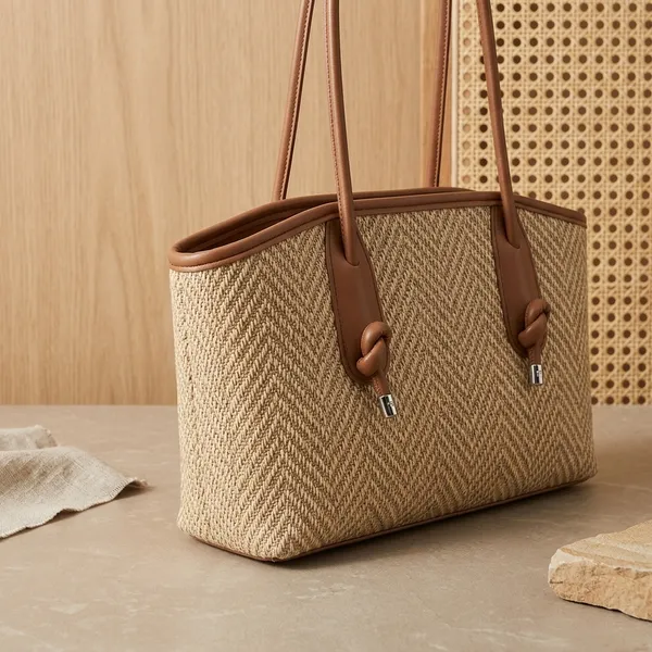 Beige_And_Brown_Pu_Fabric_Premium_Tote_Bag_For_Women