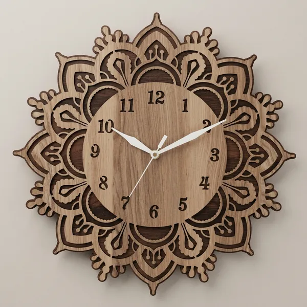 Wood_Laser_Cut_Floral_Mandala_Decorative_Wall_Clock
