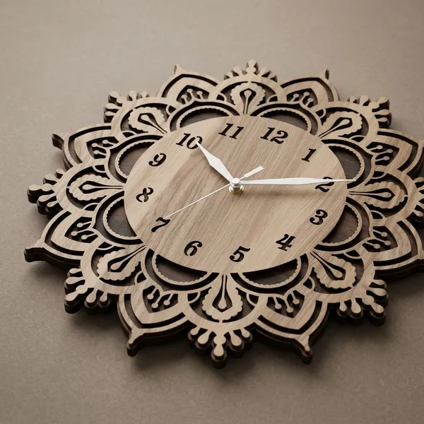 Wood_Laser_Cut_Floral_Mandala_Decorative_Wall_Clock