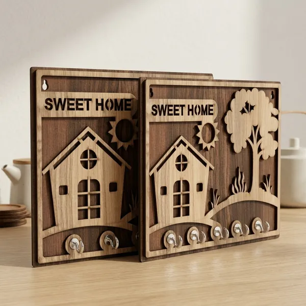 Wood_Sweet_Home_Laser_Cut_Wall_Mounted_Key_Holder_With_5_Hooks_|_Pack_Of_2