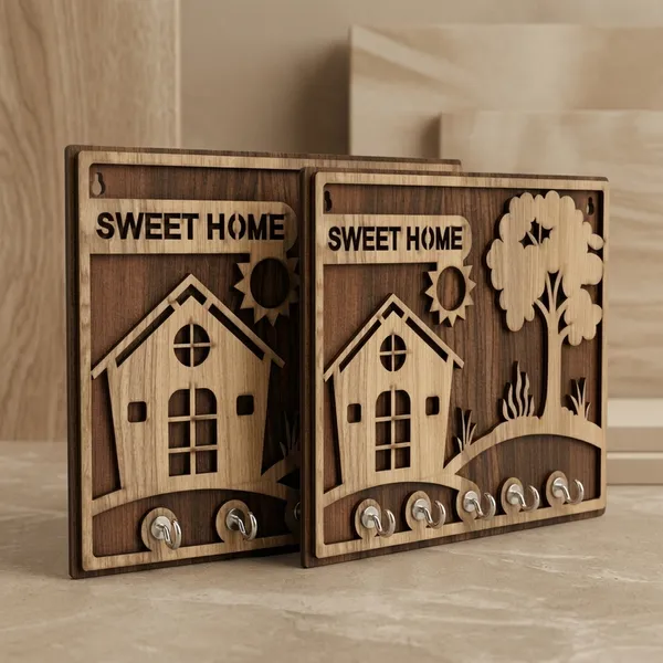Wood_Sweet_Home_Laser_Cut_Wall_Mounted_Key_Holder_With_5_Hooks_|_Pack_Of_2