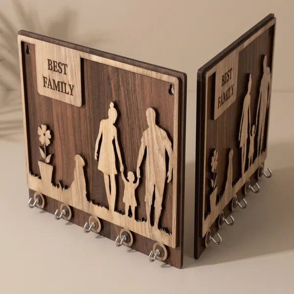 Wood_Dual_Tone_Family_Silhouette_5_Hook_Key_Holder_|_Pack_Of_2