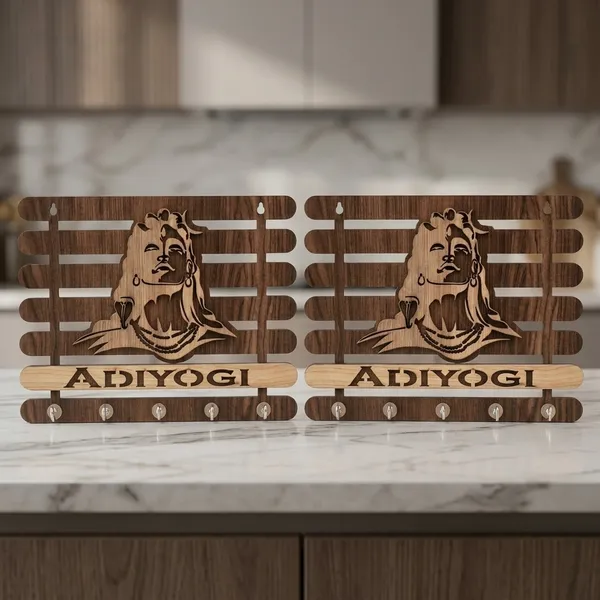 Wood_Devotional_Adiyogi_Shiva_Wall_Mounted_Key_Holder_|_Pack_Of_2