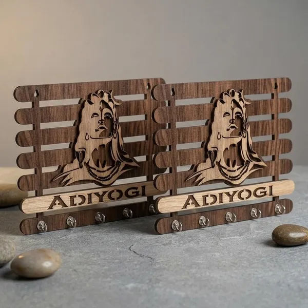 Wood_Devotional_Adiyogi_Shiva_Wall_Mounted_Key_Holder_|_Pack_Of_2