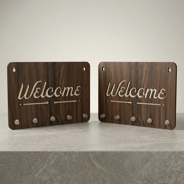 Wood_Welcome_Arrow_Laser_Cut_5_Hook_Key_Holder_|_Pack_Of_2