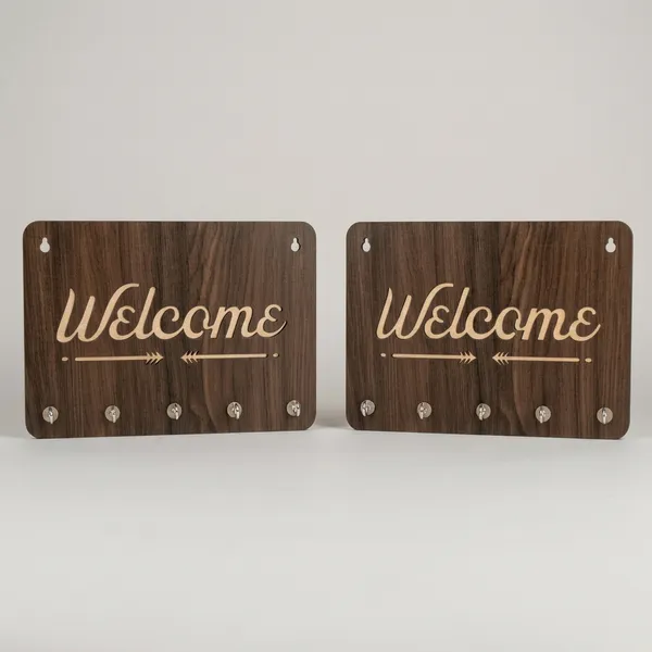 Wood_Welcome_Arrow_Laser_Cut_5_Hook_Key_Holder_|_Pack_Of_2