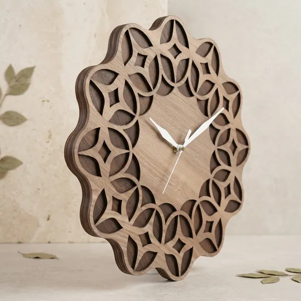 Wood_Geometric_Floral_Interlocking_Pattern_Wall_Clock