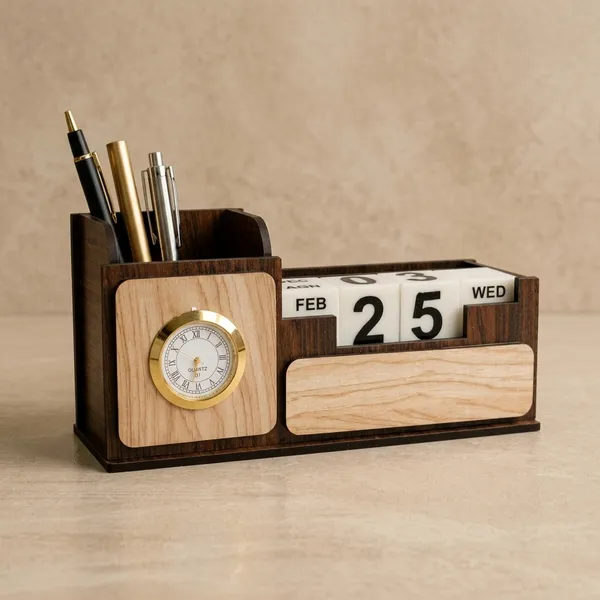 Wood_Multi_Function_Calendar_Clock_Pen_Holder_Desk_Organizer