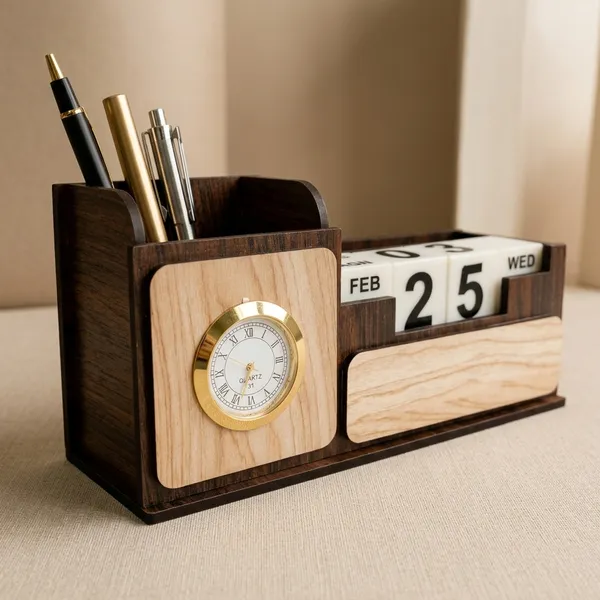 Wood_Multi_Function_Calendar_Clock_Pen_Holder_Desk_Organizer