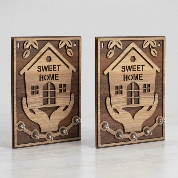 Wood_Sweet_Home_Motif_Wall_Mounted_Key_Holder_|_Pack_Of_2