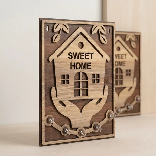 Wood_Sweet_Home_Motif_Wall_Mounted_Key_Holder_|_Pack_Of_2