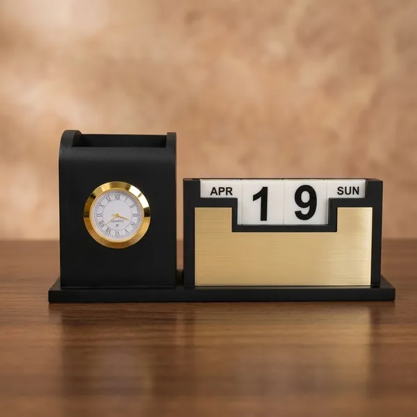Wood_Black_Gold_Multi_Function_Calendar_Clock_Desk_Organizer