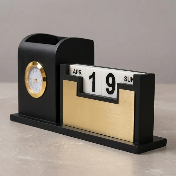 Wood_Black_Gold_Multi_Function_Calendar_Clock_Desk_Organizer