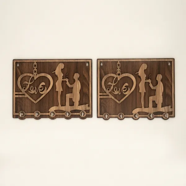 Wood_Romantic_Couple_Laser_Cut_5_Hook_Key_Holder_|_Pack_Of_2