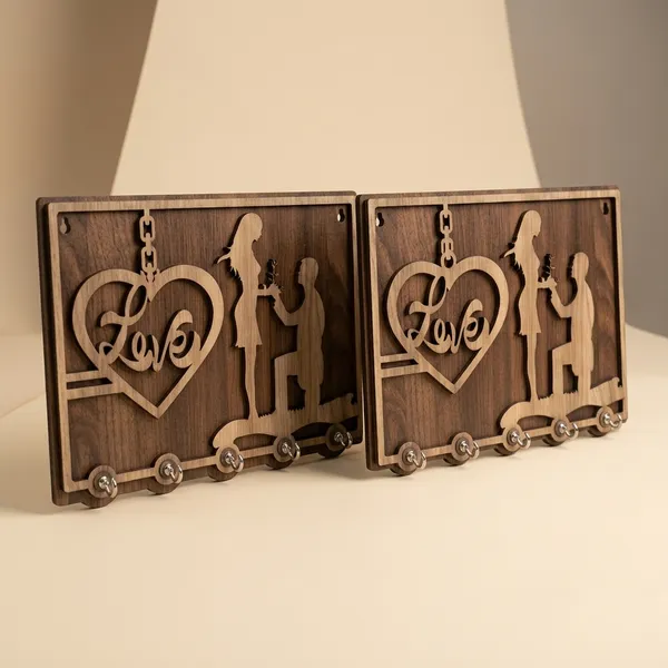 Wood_Romantic_Couple_Laser_Cut_5_Hook_Key_Holder_|_Pack_Of_2