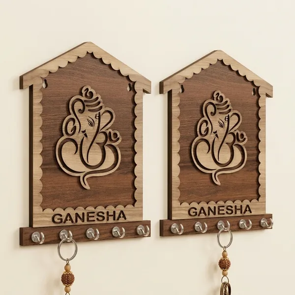 Wood_Devotional_Ganesha_Engraved_Wall_Mounted_Key_Holder_|_Pack_Of_2
