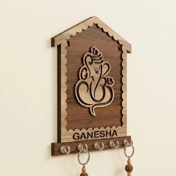 Wood_Devotional_Ganesha_Engraved_Wall_Mounted_Key_Holder_|_Pack_Of_2