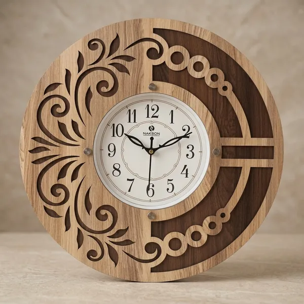 Wood_Peacock_Swirl_Laser_Cut_Analog_Wall_Clock