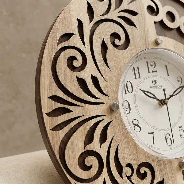 Wood_Peacock_Swirl_Laser_Cut_Analog_Wall_Clock