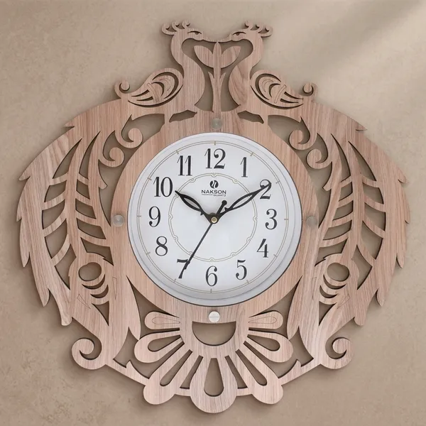Wood_Decorative_Dual_Peacock_Motif_Analog_Wall_Clock