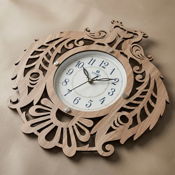 Wood_Decorative_Dual_Peacock_Motif_Analog_Wall_Clock
