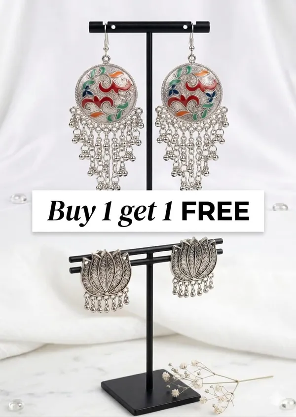 Oxidized_Silver-Toned_Metal_With_Enamel_Earrings_for_Women_(Combo_pack_of_2)